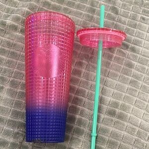 Starbucks Gradient Pink and Blue Tumbler with Green Straw